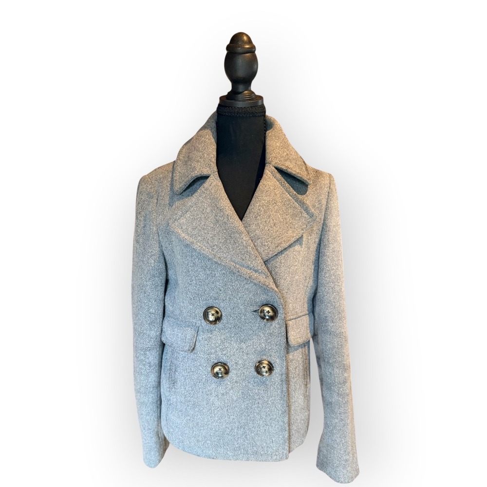 Vintage Banana Republic Gray Double Breasted Wool Short Pea Coat Jacket M